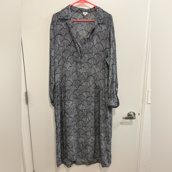 KIN by John Lewis Half Placket Dress Sz 12 Rishiri black white Viscose - Picture 2 of 11